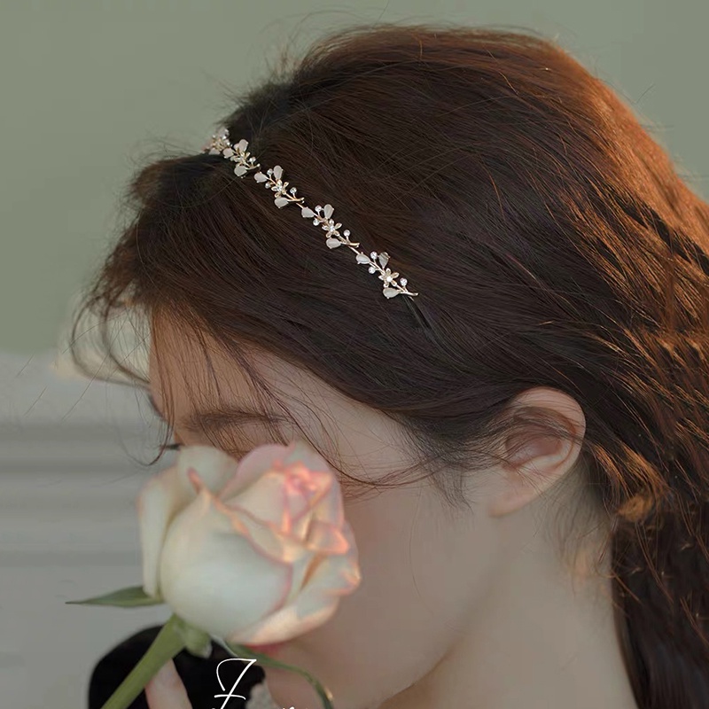 Băng Đô Cài Tóc Đính Đá Opal Kim Loại Phong Cách Retro Xinh Xắn