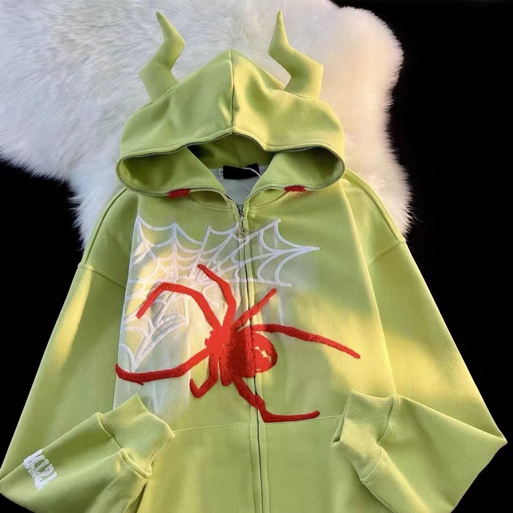 Áo Khoác Hoodie In Hình Nhện Phong Cách retro Mỹ Thời Trang Thu Đông Cho Nam Nữ