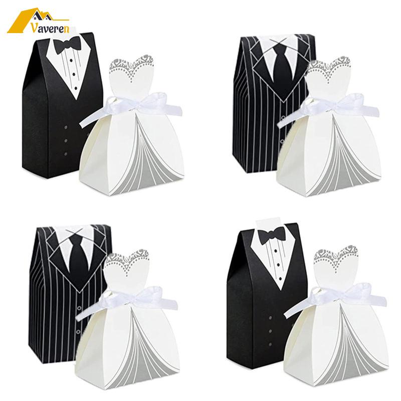 Bộ 100 Hộp Đựng Kẹo Cưới Hình Đầm Cưới Cho Cô Dâu Chú Rể