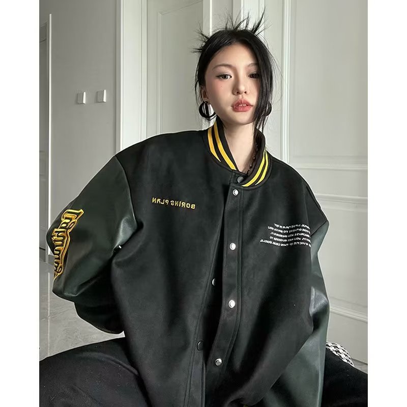 Áo Khoác Bóng Chày Da pu Thêu Họa Tiết Phong Cách Hàn Quốc Thời Trang Xuân Thu Cho Nam