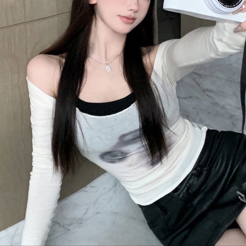 Áo Thun Tay Dài 2 Dây Dáng Ôm Thời Trang Hàn Quốc Dành Cho Nữ