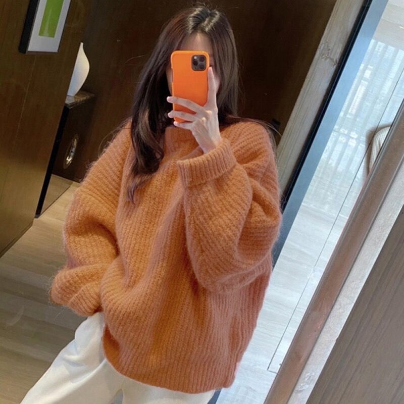 Áo len nữ Áo sweater Dệt Kim Dáng Rộng Màu Hồng Thời Trang Thu Đông Mới áo len dài tay form rộng