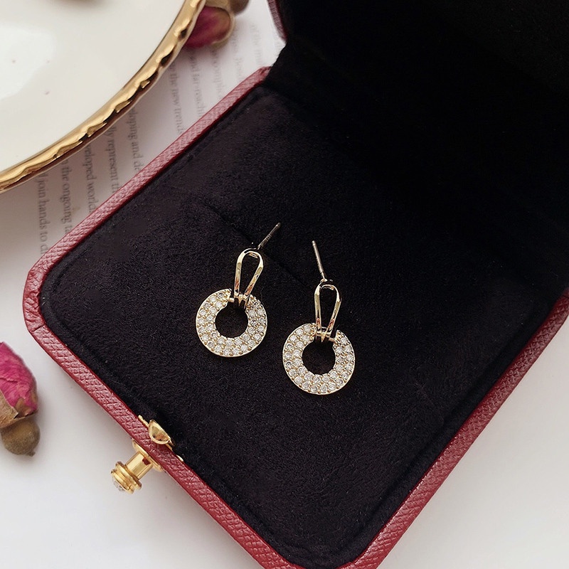 Bông Tai Mạ Bạc 925 Hình Vuông Đính Kim Cương Giả Sang Trọng Phong Cách Hàn Quốc