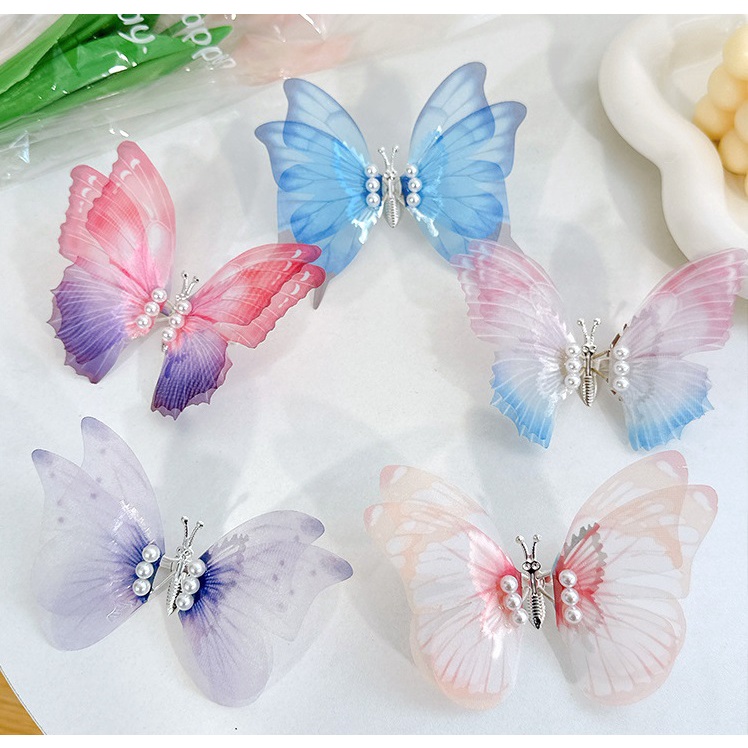 Kẹp tóc cánh bướm vải voan 2 lớp sinh động sắc màu K118