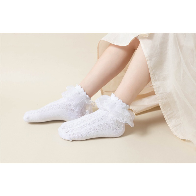 Vớ cotton Cổ Thấp Phối Ren Thời Trang Xuân Thu Cho Bé Gái