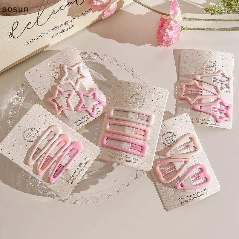 Aosun set 3 Kẹp Tóc Hình Ngôi Sao mini Màu Hồng Nhám Phong Cách Hàn Quốc Cho Nữ