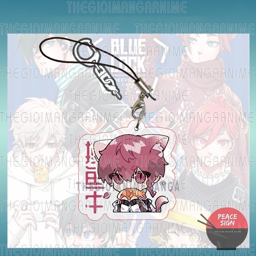 Móc dây treo điện thoại BLUE LOCK ver TAI CHỮ in hình anime chibi mica trong acrylic móc khóa