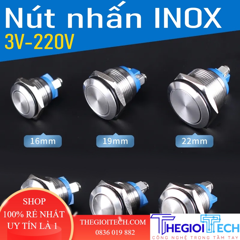 Nút khởi động, Reset, Exit, Công tắc nhấn nhả Tự phục hồi INOX (12mm, 16mm, 19mm, 22mm) - Nhấn nhả: 25mm