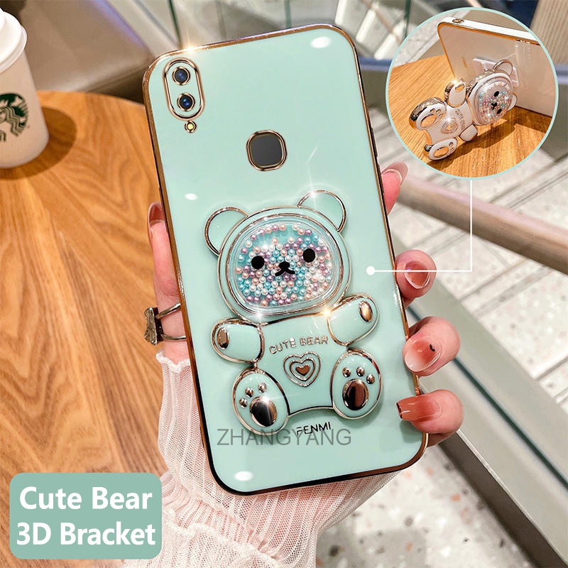 Ốp lưng vivo y85 v9 y91 y95 v11i Ốp Điện Thoại tpu Dẻo Mạ Màu 3D In Hình Gấu Nhỏ Đáng Yêu Có Giá Đỡ Cho vivo y85 v9 y91 y95 v11i