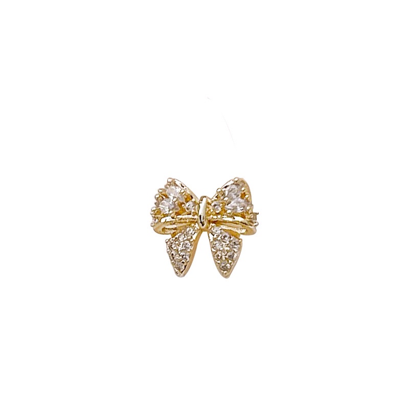 Trang sức nghệ thuật móng tay nơ vàng mạ zircon / Dây buộc kim cương gắn móng tay bằng kim loại không phai màu