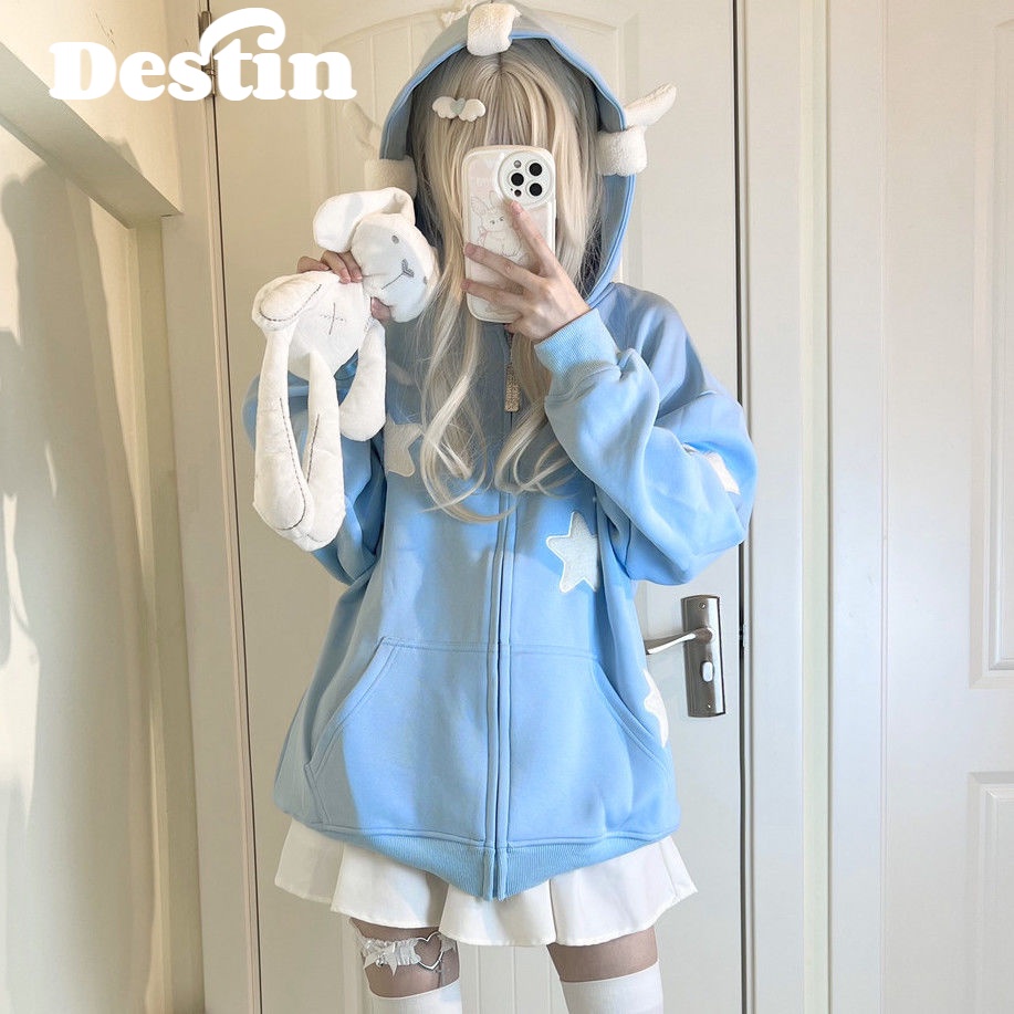 Áo khoác hoodie SAILIWEI WWY2391CIV38Z230918 phối khóa kéo ấm cúng thoải mái thời trang thường ngày cho nữ