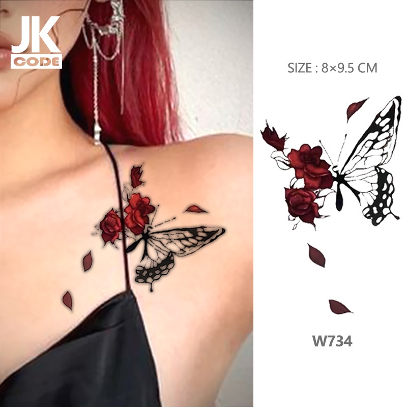 Hình Xăm Dán Tạm Thời Hình Bướm Hồng Và Hoa Chống Thấm Nước Lâu Trôi