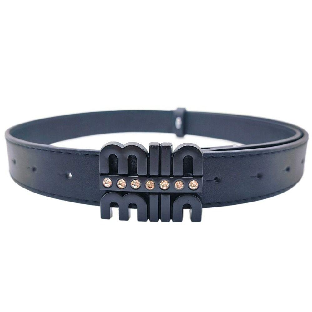 Thắt Lưng Da pu Khóa Kim Loại Tròn Khắc Chữ miu y2k Đính Đá Kiểu vintage