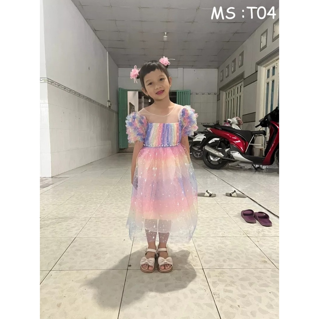 Váy Công Chúa cầu vồng cao cấp siêu đẹp T04 - AnKids Boutique - Tặng kèm Bờm Tóc
