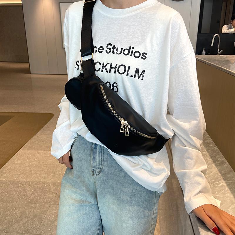 Bộ 2 Túi Đeo Hông Màu Trơn Có Khóa Kéo Tiện Dụng Mang Theo Du Lịch Cho Nữ