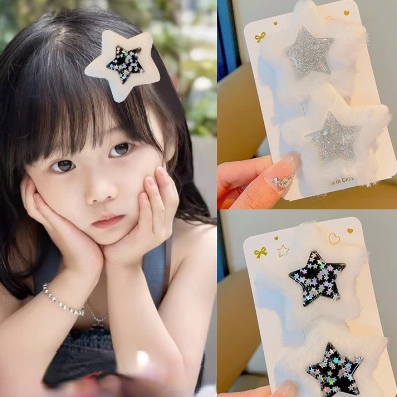 Kẹp Tóc Hình Ngôi Sao Năm Cánh / Kẹp Tóc Lông Nhung Dễ Thương Ngọt Ngào / Kẹp Tóc Mỏ Vịt Đơn Giản /