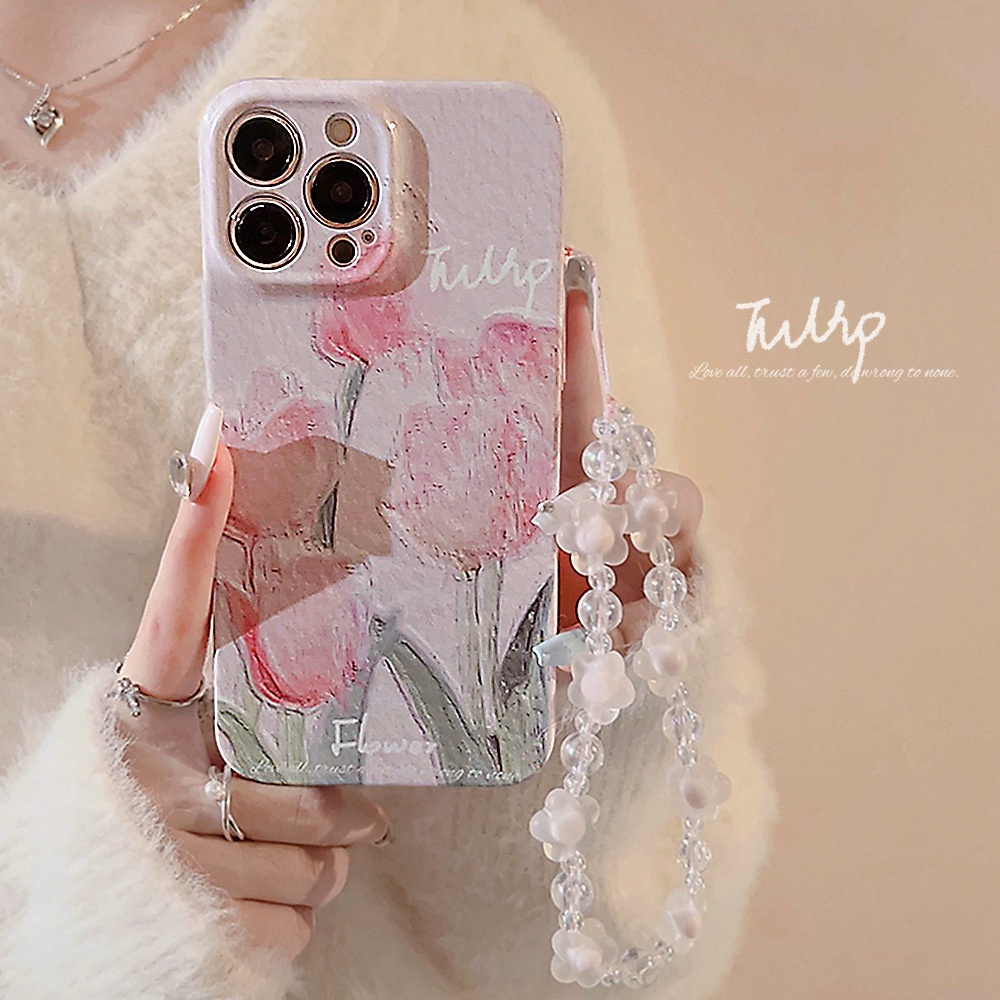 Tulip Ốp Điện Thoại tpu Silicon Chống Rơi Màu Hồng Có Dây Đeo Cho iphone 11 12 13 14 15 pro max x xr xs max 7 8 plus se2020