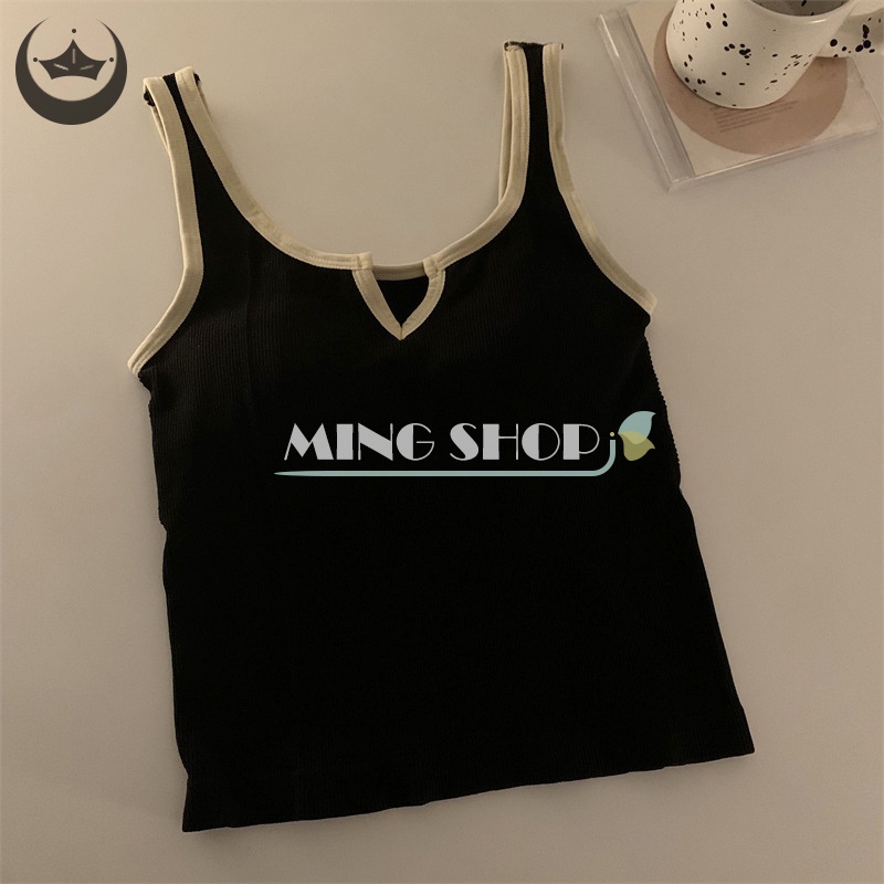 Áo Hai Dây Cổ Chữ v Màu Tương Phản Thời Trang Mùa Hè Cho Nữ