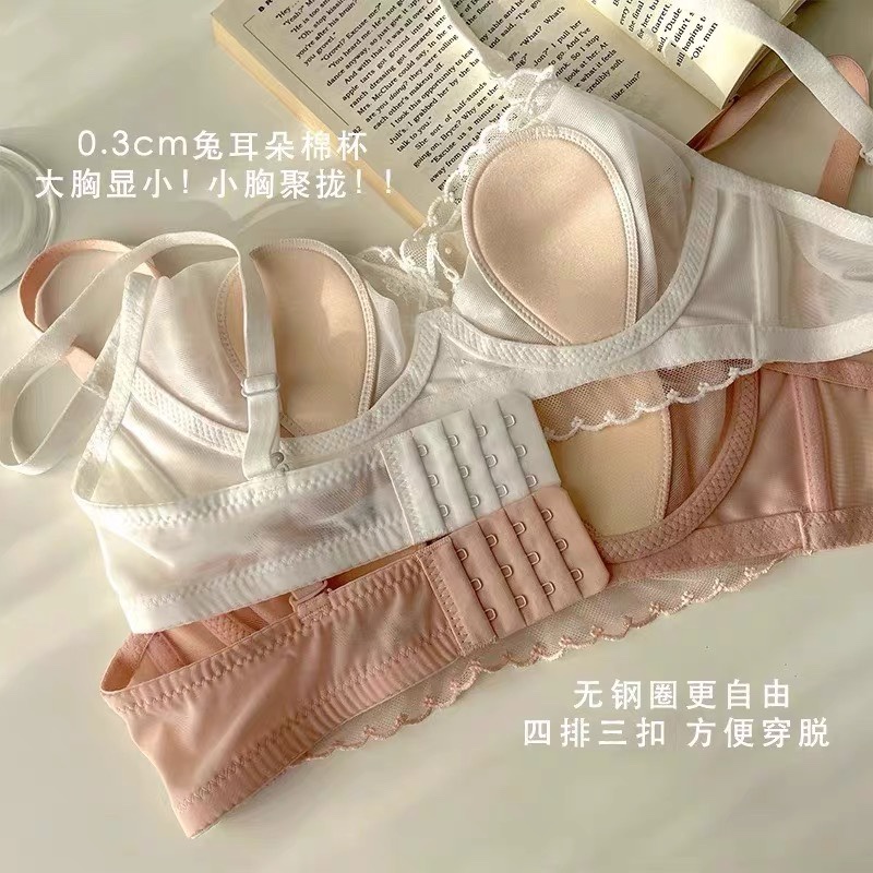 Bộ Đồ Lót Nâng Ngực Không Gọng Phối Ren Đính Tai Thỏ Phong Cách Pháp Quyến Rũ Cho Nữ