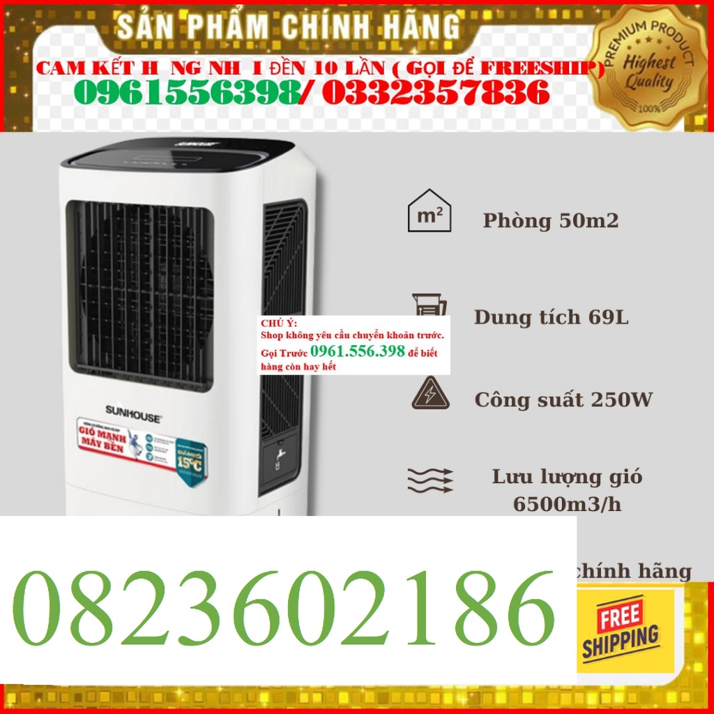 *new* Quạt công nghiệp hơi nước sunhouse SHD7768/7768W 250W 69L , Quạt hơi nước công nghiệp sunhouse