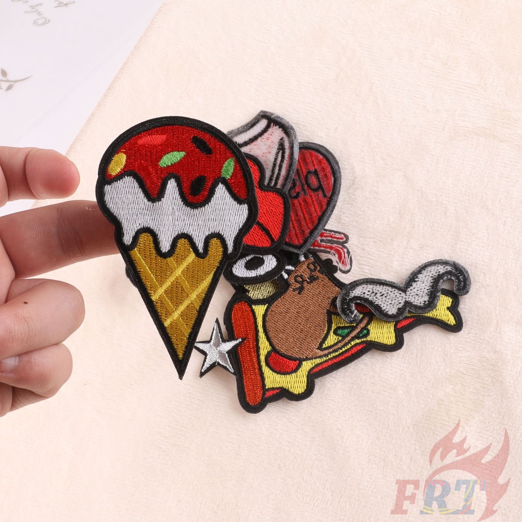 ☸ Miếng Dán Ủi Lên Quần Áo Hình Trái Tim / Kem / pizza / Bánh pizza ☸ 1 Miếng Vá Ủi Quần Áo Thêu Hoạ Tiết Đẹp Mắt