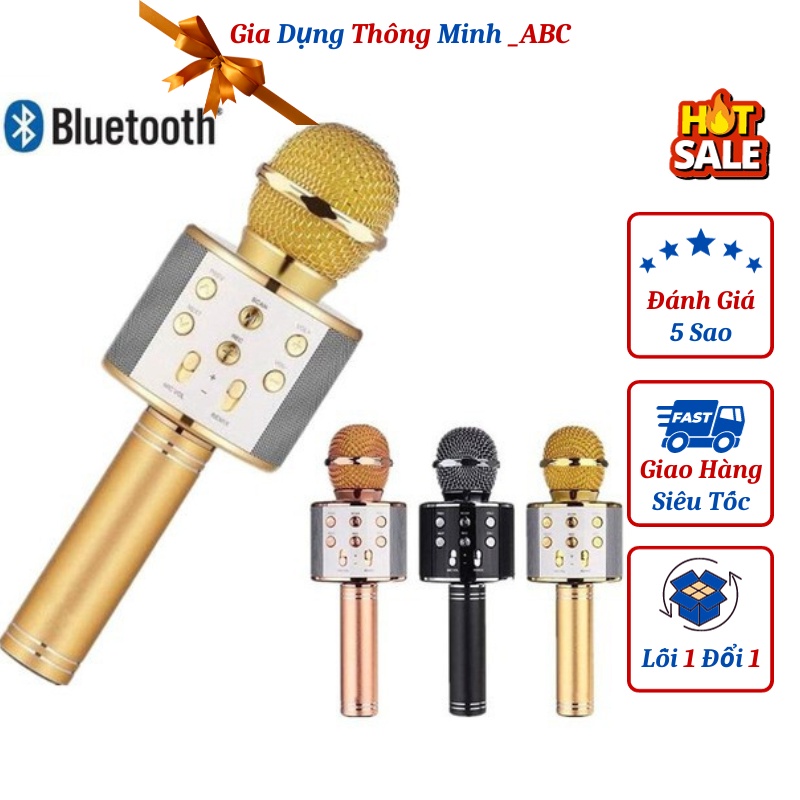 Mic Hát Karaoke Cầm Tay Không Dây - Micro Karaoke Bluetooth Bảo Hành 12 Tháng