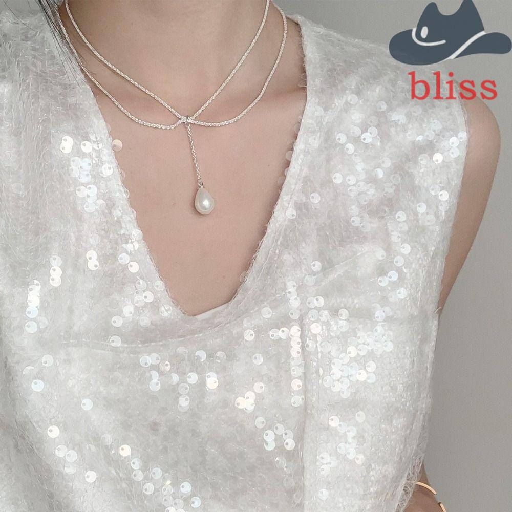 Dây Chuyền Hai Lớp Đính Đá Hình Giọt Nước Lấp Lánh Phong Cách Hàn Quốc Thời Trang