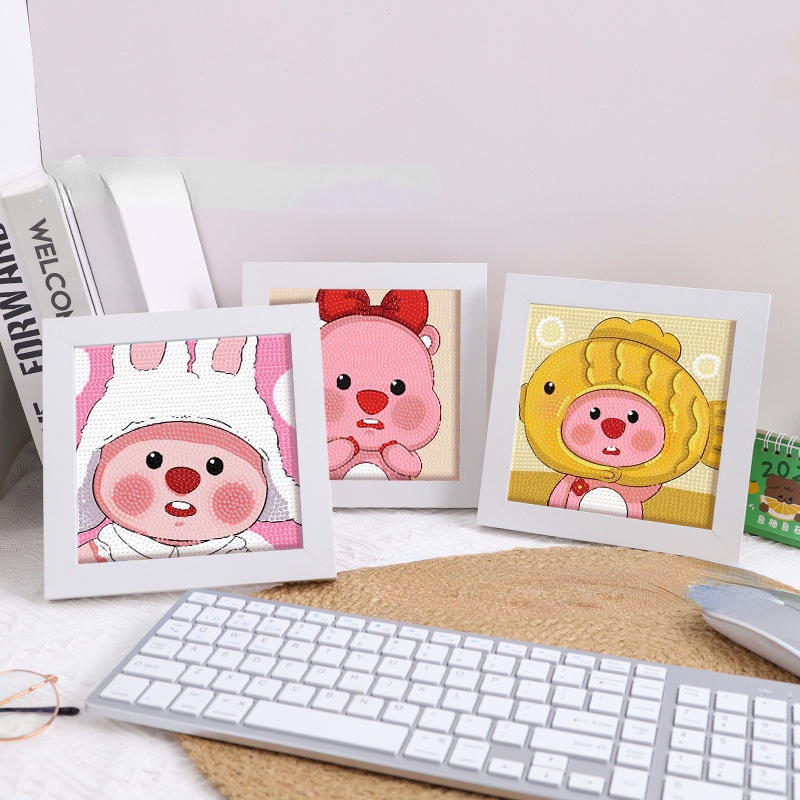 Loopy Bộ Tranh Đính Đá Tự Làm Họa Tiết Hoạt Hình Màu Hồng Dễ Thương Cho Bé + Khung ảnh