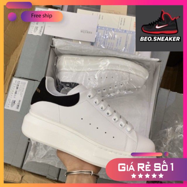Giầy mcqueen trắng gót đen  ( full box + free ship )