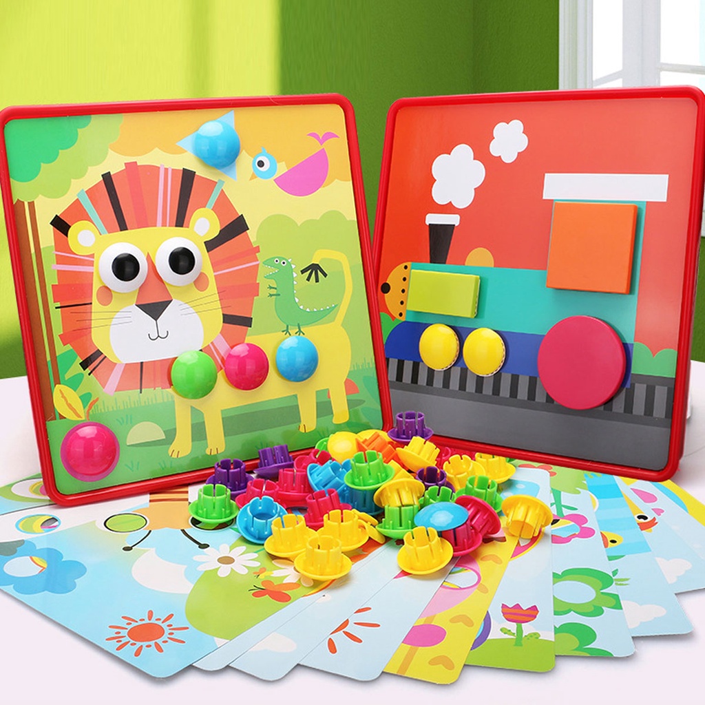 BOARD ARTS AND CRAFTS WITH MUSHROOM NAILS BUTTON IDEA COLOR MATCHING GAME CHILDREN BEST PRESCHOOL EDUCATIONAL BOARD GAME