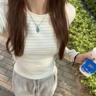 Brandy melville Áo Thun Tay Dài Dáng Ôm Kẻ Sọc Màu Tương Phản Thời Trang Thu Đông Cho Nữ