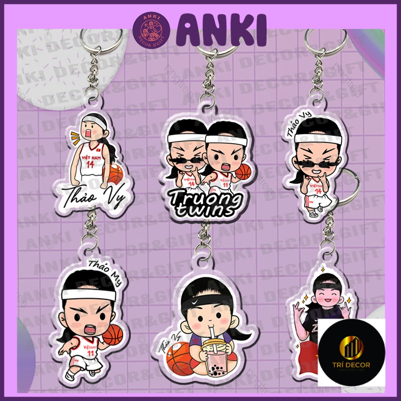 Móc khóa TRƯƠNG TWINS, cặp đôi bóng rổ chibi dễ thương, móc khóa in hình viền mica trong suốt, quà tặng lưu niệm