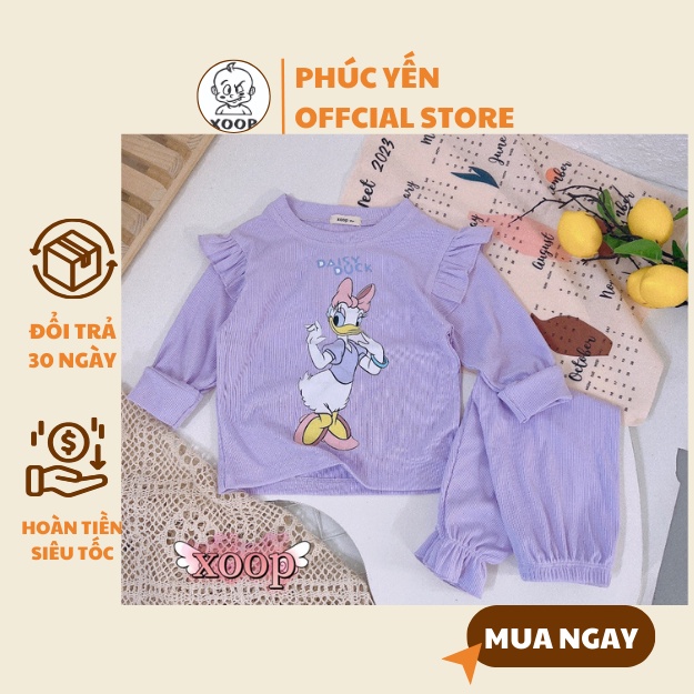 Đồ Bộ dài tay XOOP gân tăm lụa chạy viền bèo in họa tiết cho bé gái  XD21,Bộ thời trang Shop Phúc Yến