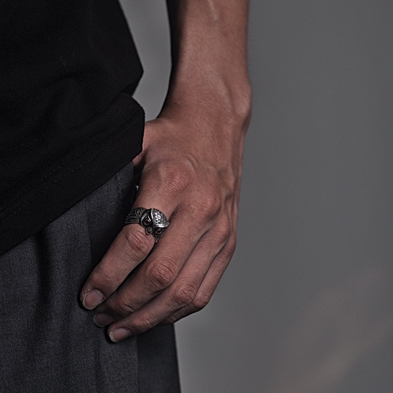 Nhẫn Bạc Thái Lan Hình Cú Mèo Độc Đáo Thời Trang hip hop Có Thể Điều Chỉnh