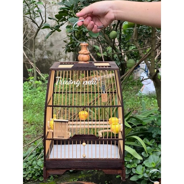 KHUNG LỒNG TỰ RÁP gỗ mun nan tre  cho chim Hút mật , ốc mít , khuyên thái đấu , vuông đấu kèm dầu bóng và keo