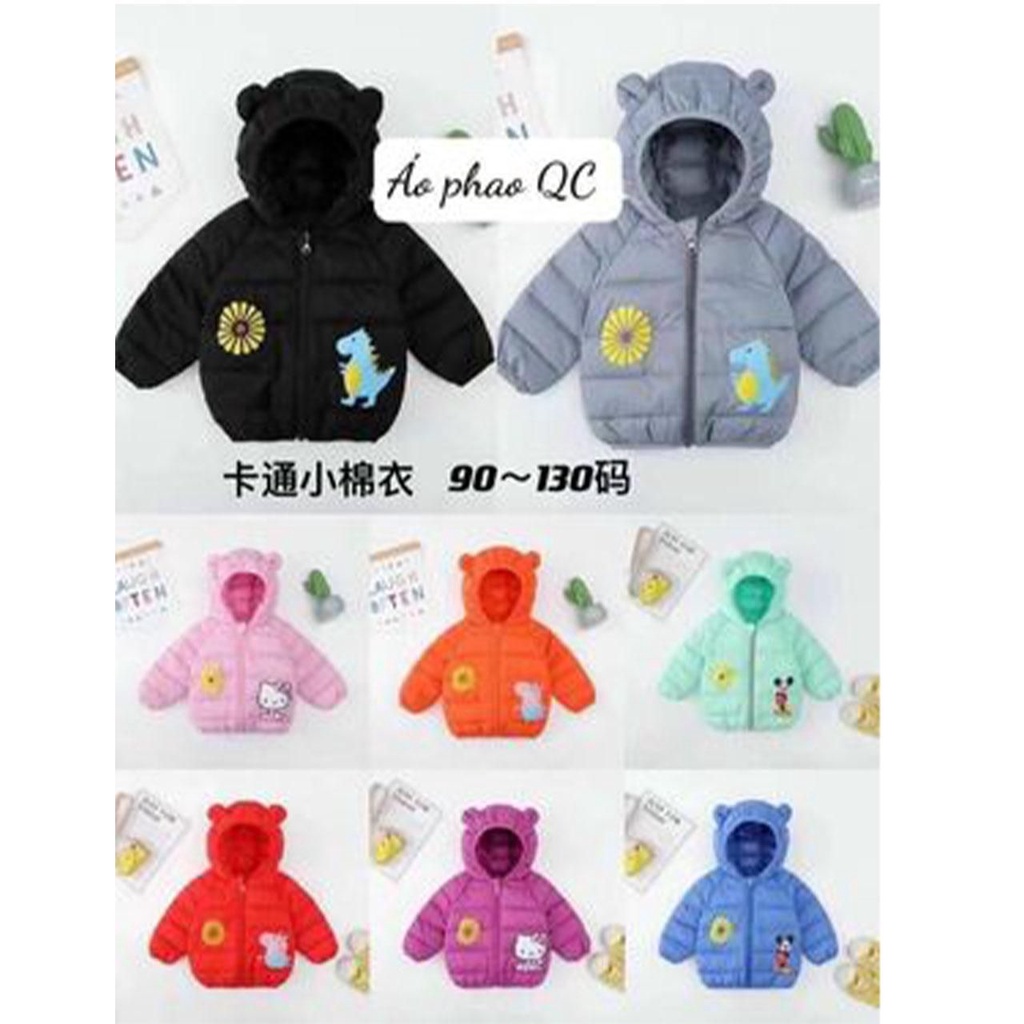 Áo Phao Tai Gấu Siêu Nhẹ Dễ Thương , Áo khoác lông vũ cho bé trai bé gái từ 6 đên 18 kí