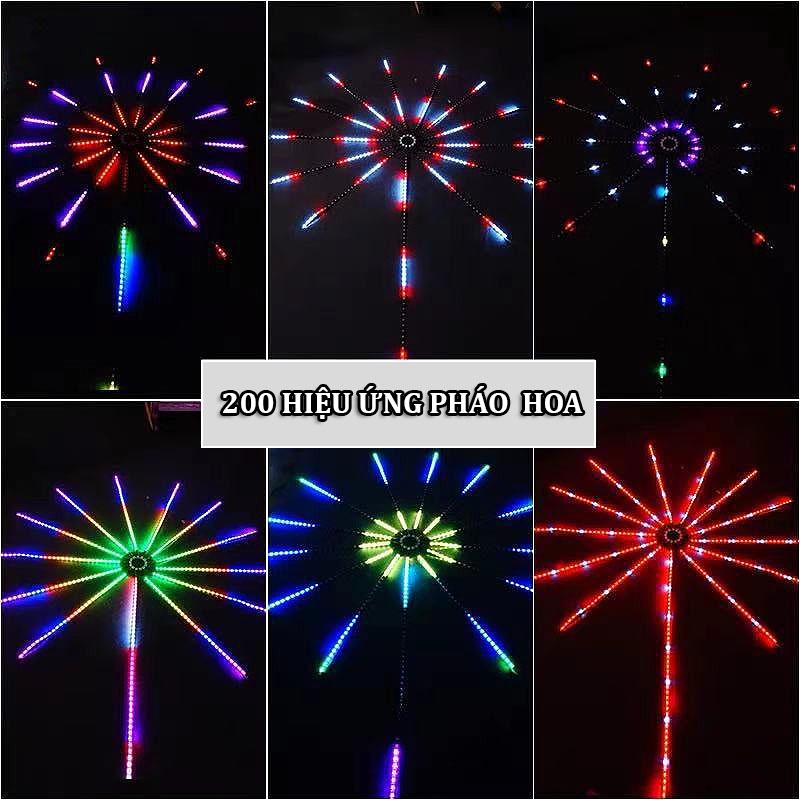 Đèn LED pháo hoa ngoài trời, chống nước full size kết nối Bluetooth màu ánh sáng đẹp, hiệu ứng pháo hoa