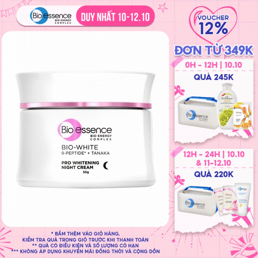 Kem Dưỡng Trắng Sáng Da Chuyên Sâu Ban Đêm Bio-essence Bio-White Pro chiết xuất Tanaka & Camellia 50g