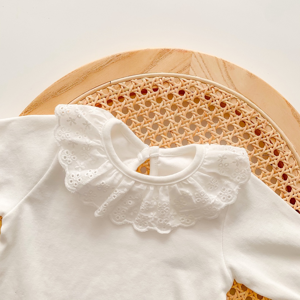 Áo Thun Tay Dài Cổ Búp Bê Màu Trơn Phong Cách Hàn Quốc Mới Cho Bé Gái