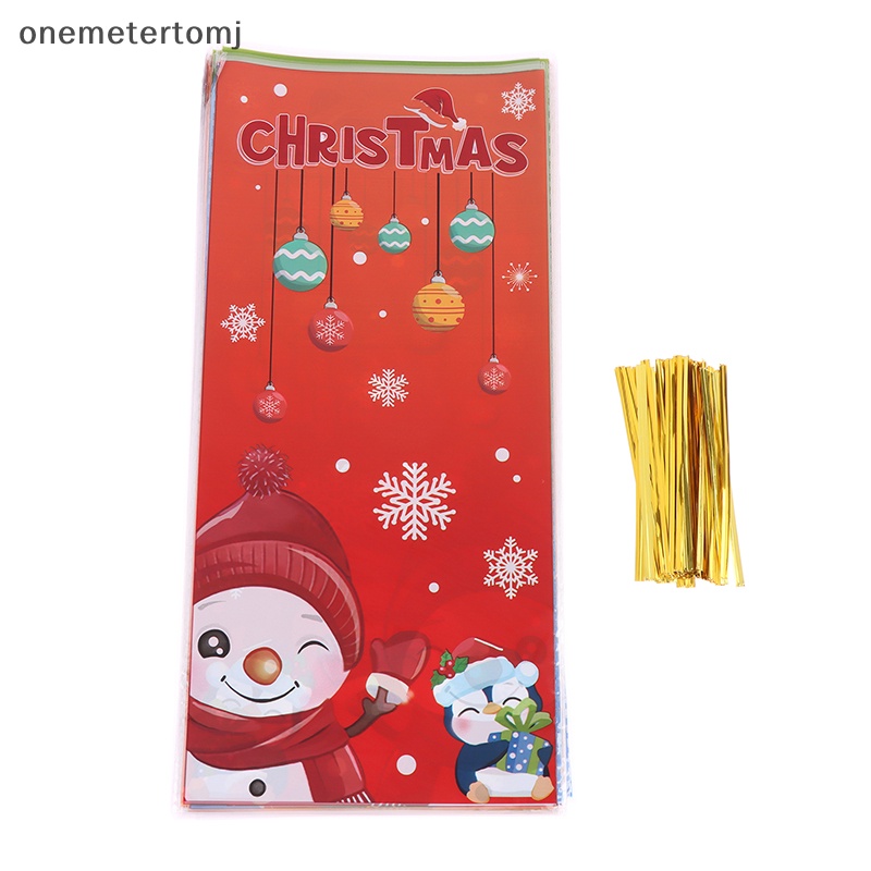 Onemetertomj Set 50 Túi Nhựa Đựng Bánh Kẹo Quà Giáng Sinh