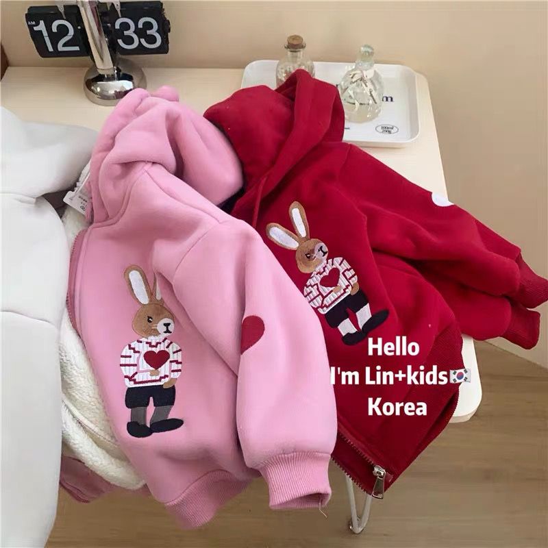 Áo Hoodie Lót Lông Cừu Dày Dặn Thời Trang Thu Đông Mới Cho Bé Gái