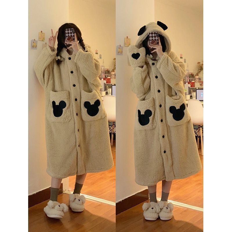 Đầm Ngủ Tay Dài Chất Nỉ Dày Dặn Thời Trang Mùa Đông 2023 Dễ Thương Cho Nữ