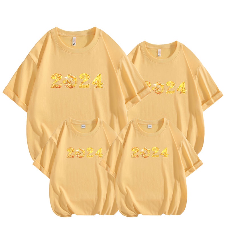 Áo Thun cotton Ngắn Tay In Hình Rồng Thời Trang 2024 Cho Gia Đình