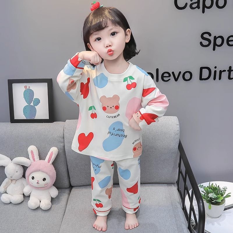 Bộ Đồ Ngủ Hai Mảnh Tay Dài In Họa Tiết Hoạt Hình Dễ Thương Thời Trang Xuân Thu Cho Bé Gái