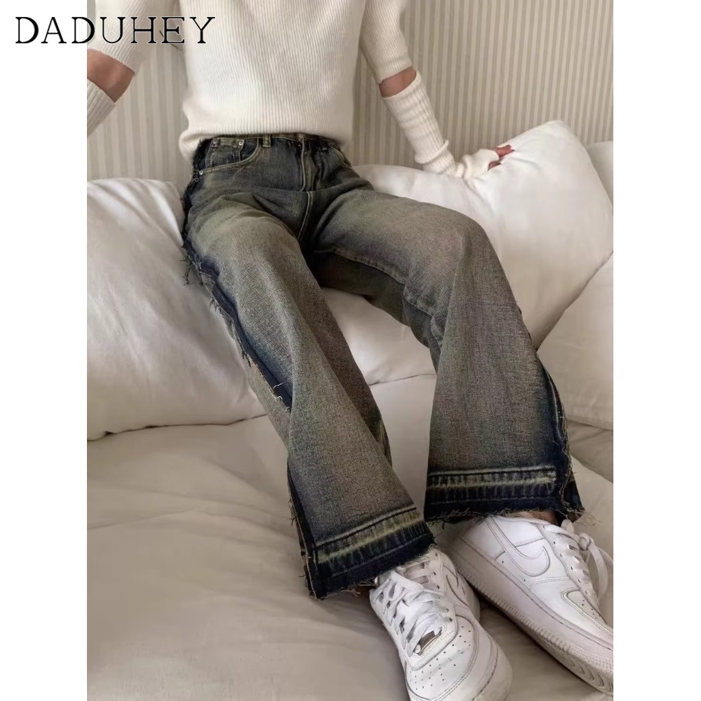 DaDuHey New American Ins High Street Retro Jeans Niche High Waist Loose Wide Leg Pants plus Size Trousers