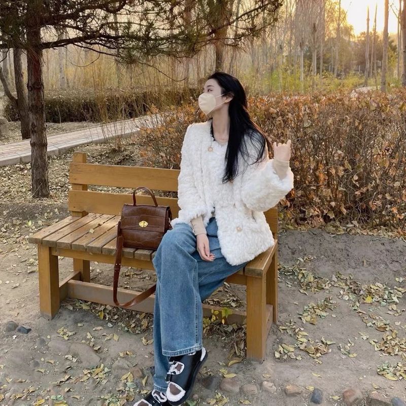 CheeseBunny áo dạ tweed Khoác Len Lông Cừu Dày Dặn Dáng Rộng Ngắn Thời Trang Mùa Đông Cho Nữ