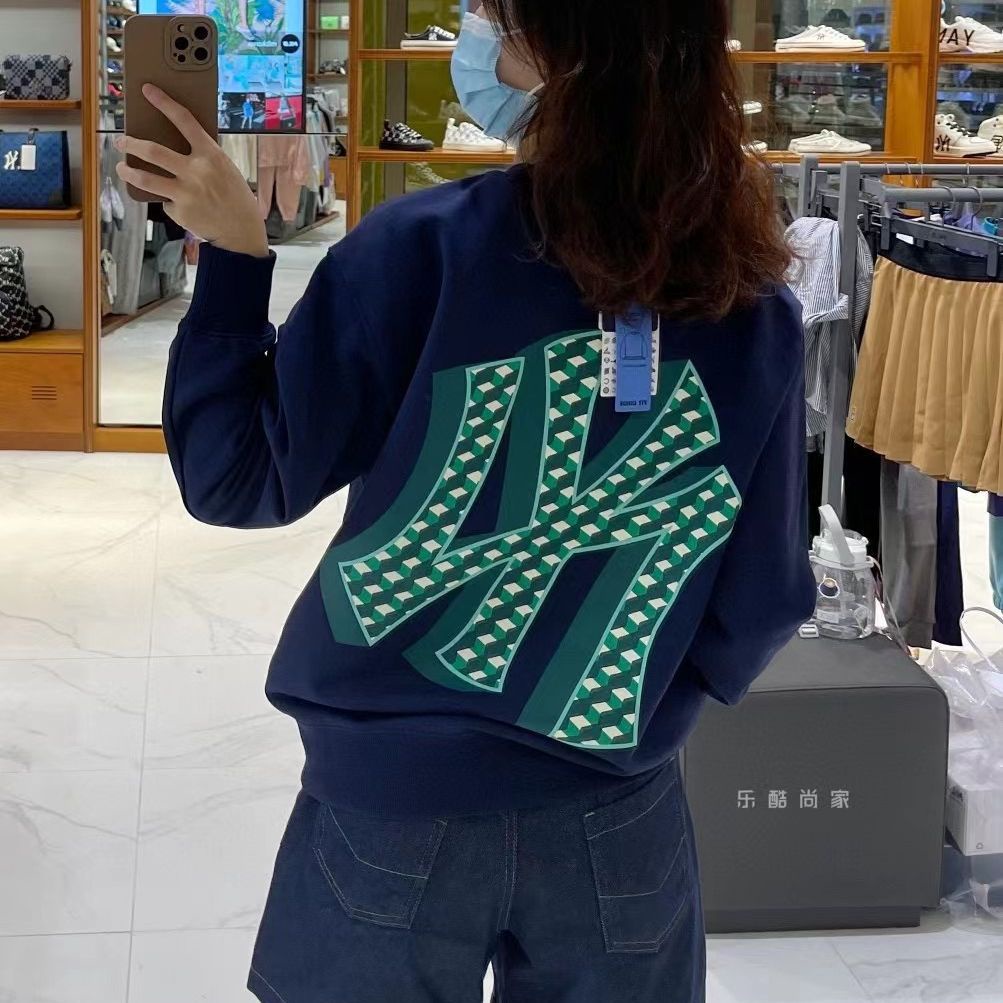 Áo Sweater cotton Cổ Tròn In Chữ mlb2023 Thời Trang Thu Đông Cho Các Cặp Đôi