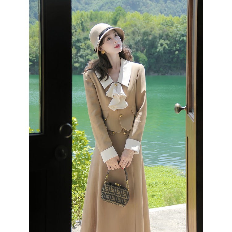 Đầm Nữ Màu Sắc Tương Phản Phong Cách retro Thời Trang Mùa Thu 2023