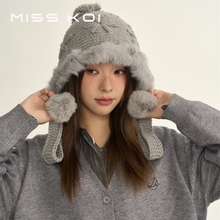 Misskoi  Mũ lông thú mùa đông sang trọng dành cho nữ Phong cách mới Mũ xô mùa đông Mũ len dệt kim dễ thương Mũ lưu vực
