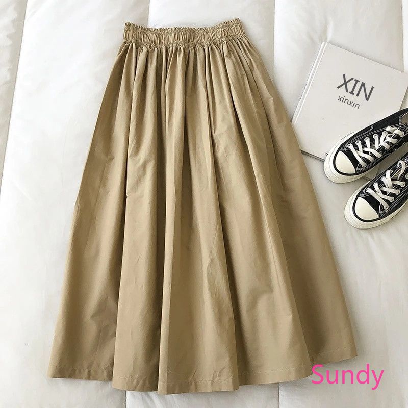Plus Chân Váy cotton Trơn Màu size Lớn Theo Phong Cách Mùa Thu Dành Cho Nữ